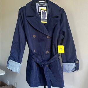 NWT Weatherproof Women’s Lightweight Double Breasted Navy Blue Trench Coat,Small